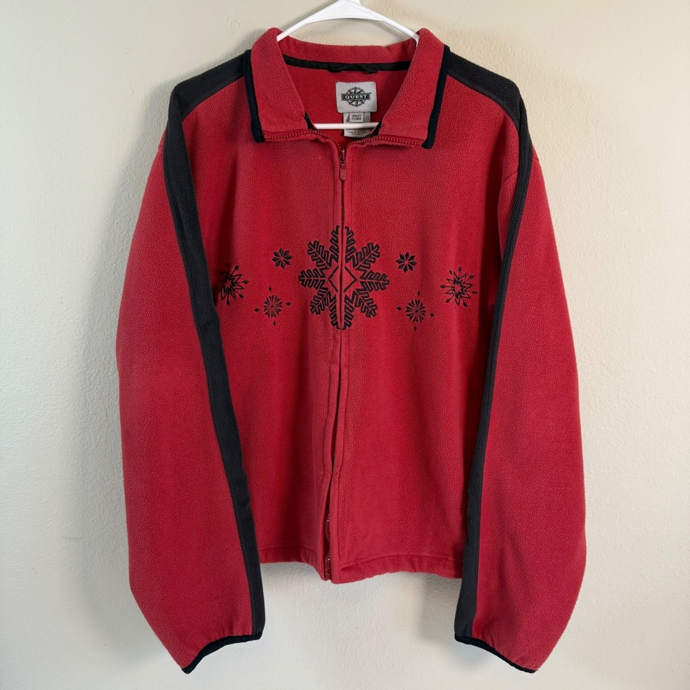 Snowflake Fleece Jacket XL Red Black Winter Holiday Zip‎ Up Pockets Outerwear